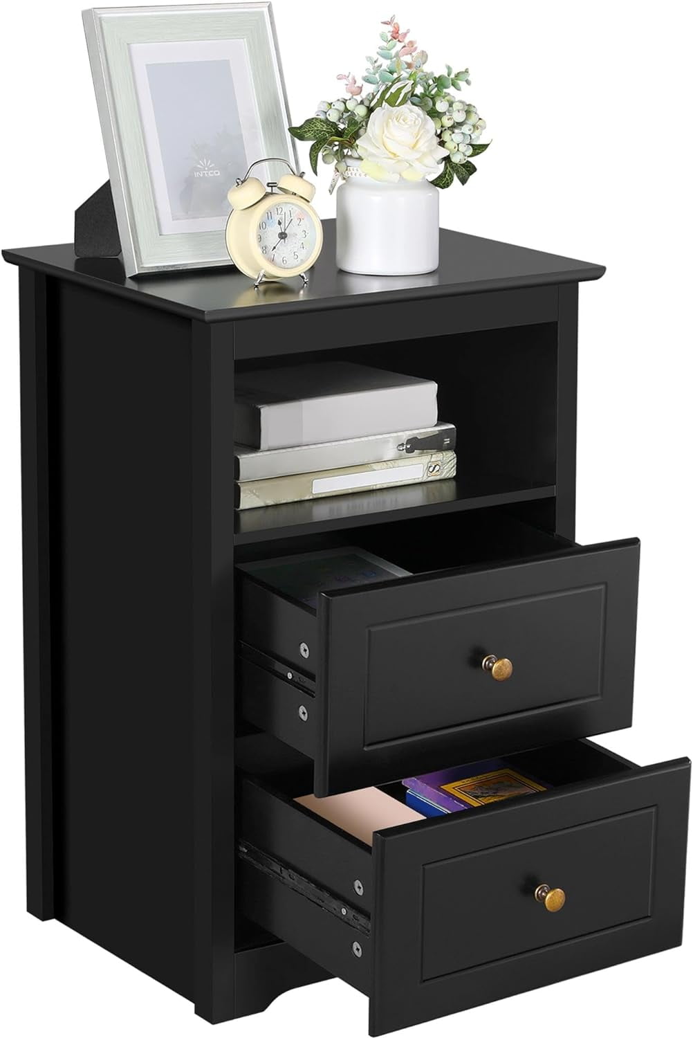 Tall Nightstand with 2 Drawer and 1 Cubby, 29" High Bedside Table