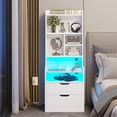 thumbnail image 1 of Tall Nightstand with Drawers and Storage Shelf,Night Stand with LED Lights and Charging Station,Bedside Table End Side Table for Bedrooms,White, 1 of 9