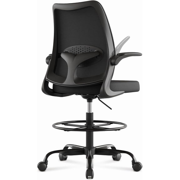 Tall Office Chair for Standing Desks,High Desk Drafting Chair with Adjustable Footrest Ring,Ergonomic Lumbar Support,Flip-Up Armrests for Home Office,Black