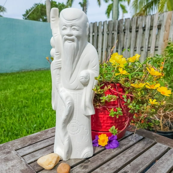 Tall Old Wise Asian Man 14.5" IN STOCK Ceramic Bisque Ready To Paint Pottery