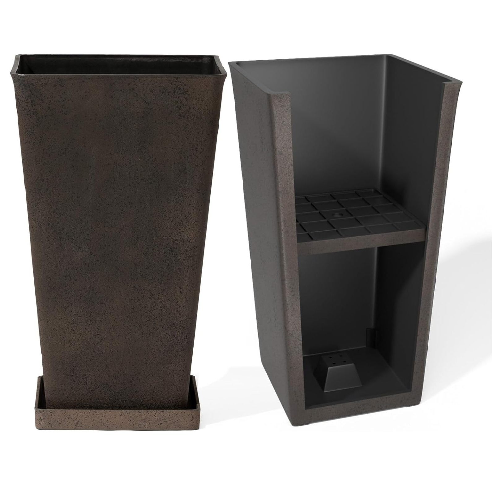 Tall Outdoor Planters Set of 2, 20 inch Large Tapered Square Planters