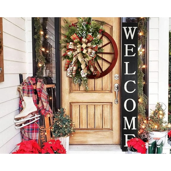 Tall Outdoor Welcome Sign for Front Door, 6ft Black ,Rustic Tall Welcome Sign for Front porch decor, Farmhouse Welcome Porch Sign Wood Vertical Decor, Fall porch decor for The Home