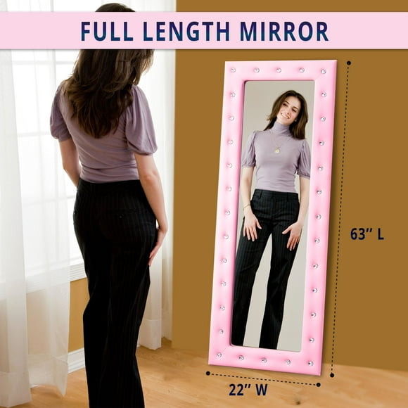 Tall Oversized Full Length Mirror-Color:Pink (Crystal Tufted),Size:63" x 22"