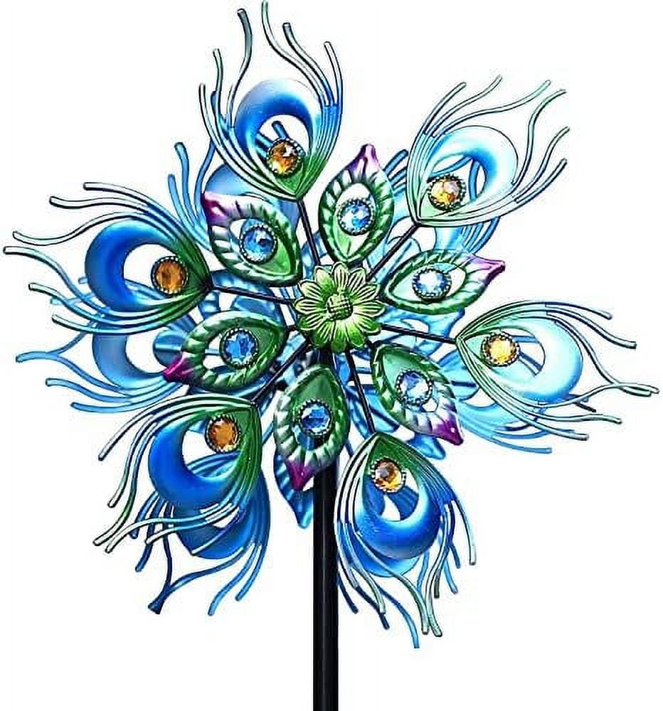 Tall Peacock Wind Spinner 48 Inch Double Wind Sculpture