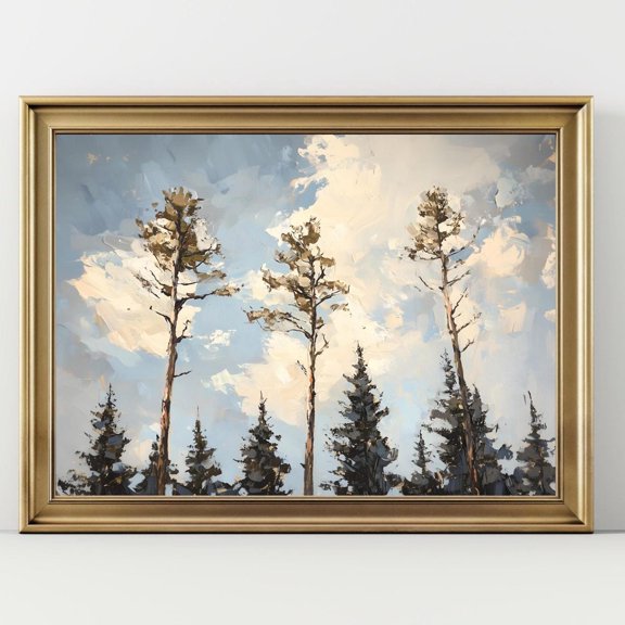 Tall Pine Tree Forest Art Print Neutral Landscape Wall Decor Mountain Nature Woodland Tree Line Print Rustic Cabin Decor