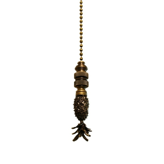 Tall Pineapple Ceiling Fan Pull, 2.5"h with 12" Antiqued Brass Chain