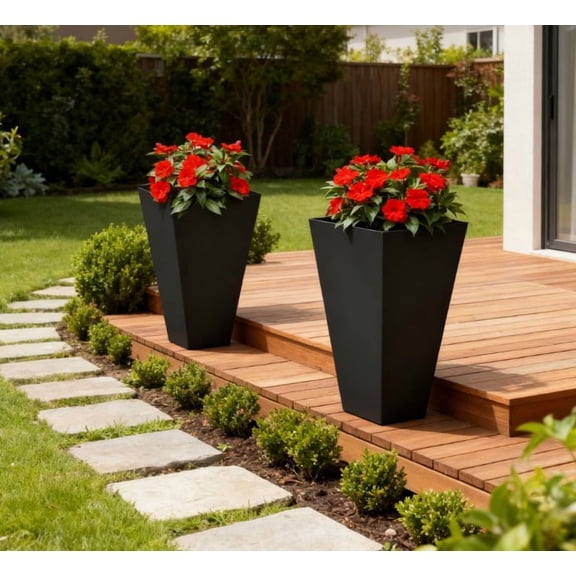 Tall Plant Pot, 2-Pack Outdoor Planter Set, Flower Pots with Drainage Holes, for Porch, Entryway, Patio, Yard, Garden