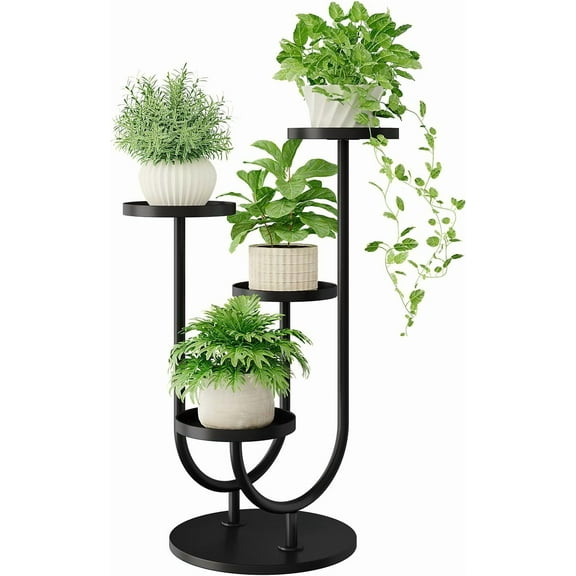 Tall Plant Stand Indoor Modern Plant Stands for Indoor Plants 4 Pots Planter Holder Black Metal Plants Rack for Living Room Bedroom Decor