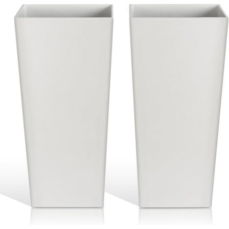 Tall Planter Outdoor Indoor, Large Resin Plant Pots for Trees Flowers (White, 27.5 inch - 2 Pack)
