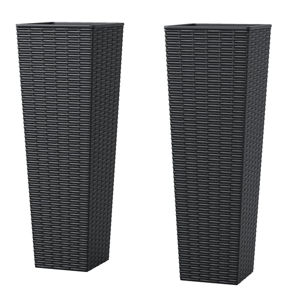 Tall Planter Rectangular Tall Planter Modern Planter 2PCS 32 Inch Tall Planter Resin Rattan Texture Modern Rectangular Tall Plant Pot With Removable Inner Pots Drainage Holes For