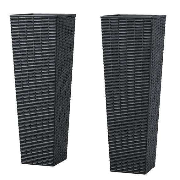 Tall Planter Rectangular Tall Planter Modern Planter 2PCS 32 Inch Tall Planter Resin Rattan Texture Modern Rectangular Tall Plant Pot With Removable Inner Pots Drainage Holes For