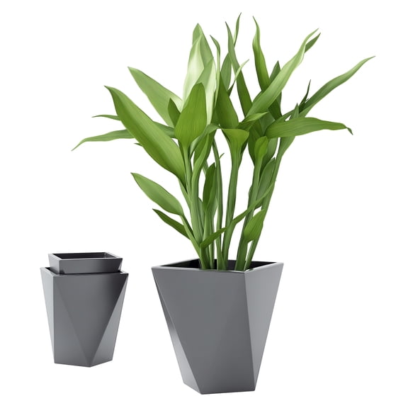 Tall Planters Set of 3, MgO Outdoor Flower Pots Stackable, Drainage Holes, Garden Patio Balcony Dcor, Gray
