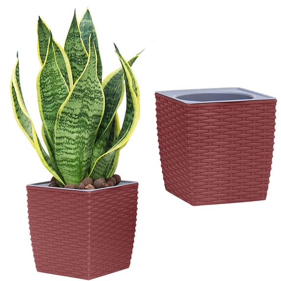 Tall Planters for Outdoor Plants,Large Planters for Outdoor Plants,Rattan Decor Plant Pots for Indoor Outdoor Front Porch Patio Backyard(Brown)