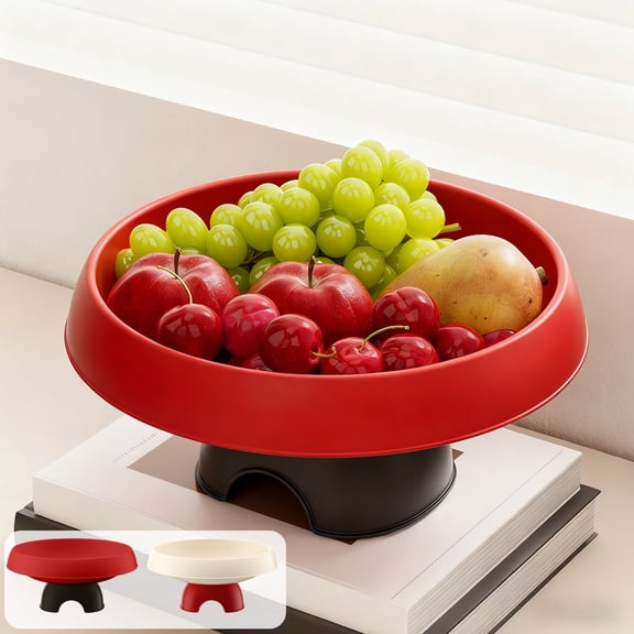 Tall Plastic Fruit Bowl, 25cm Diameter Snack & Nut Serving Tray with High Footed Base, Red/White Elegant Living Room Coffee Table Storage Dish