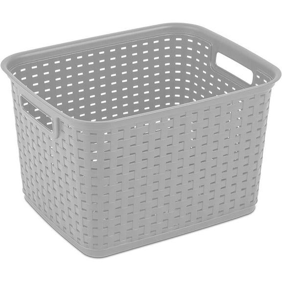 Tall Plastic Weave Storage Basket, Bin Organization for Countertops, Classroom, Tabletops & Book Shelves for Crafts, Jewelry, Gray, 12-Pack