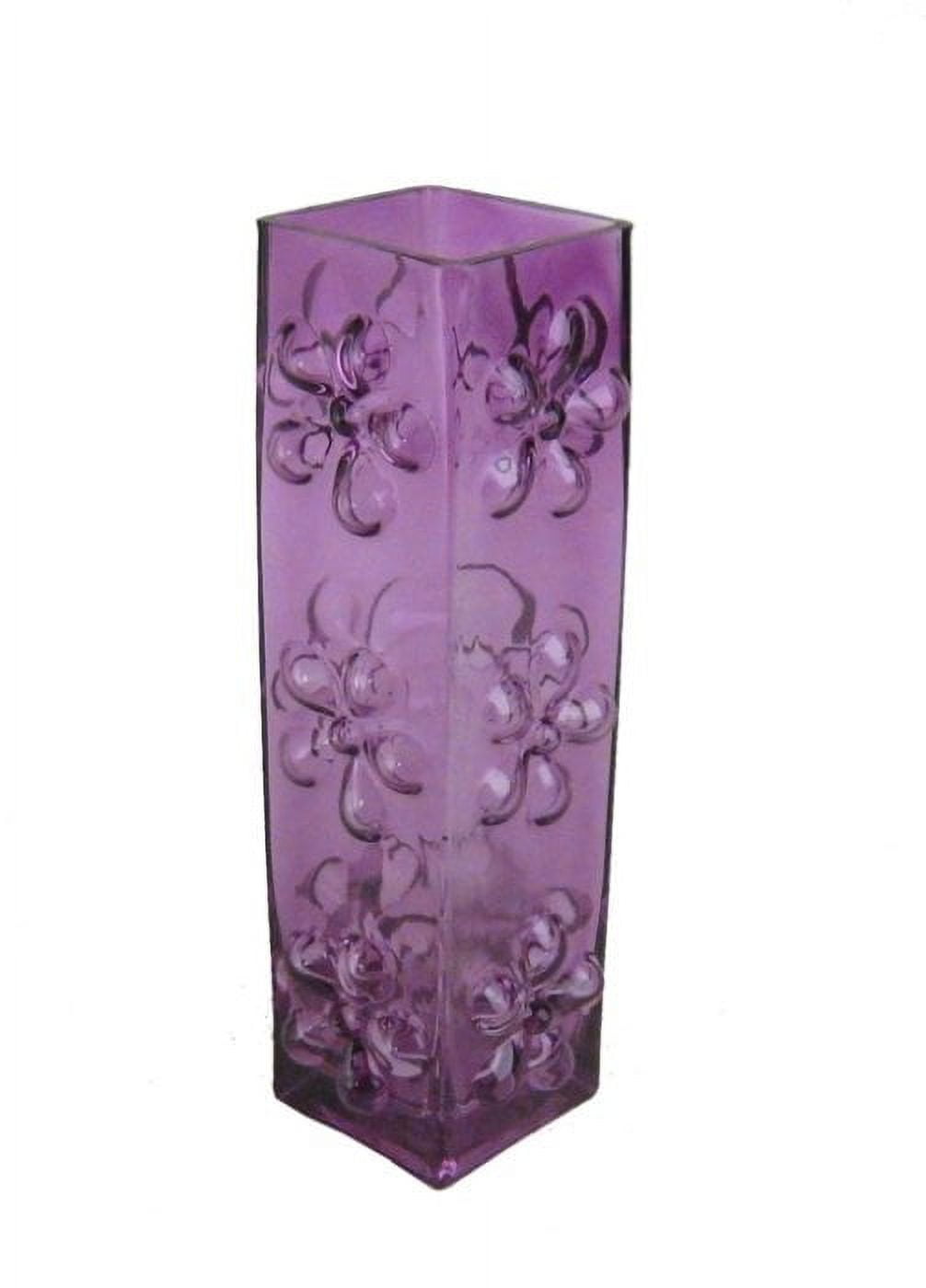 Tall Purple Glass Vase with Blownout Daisy Flowers Design Decor