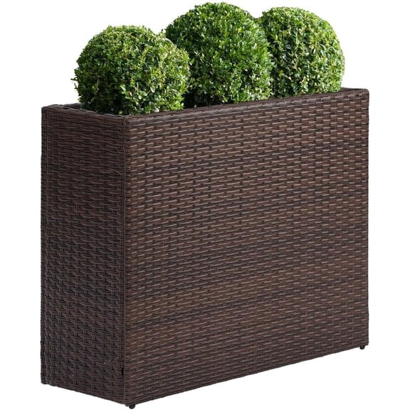 Tall Rectangular Planter with Removable Liner, -Weather PE Rattan Large Modern Planters Indoor Outdoor Flower Pots Garden Box Patio Yard Front Porch Deck