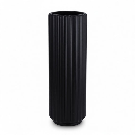 Tall Ribbed Cylinder Vase 15 7 Inch Black White Option Modern Fluted Floor Vase For Living Room Entryway And Office Decor