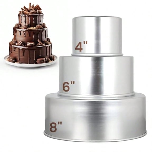 Tall Round Cake Pans - 4 Inch 6 Inch 8 Cake Pan Set for 3 Tiered Aluminum Pans Sets for Baking Wedding Birthday Cakes Leak Proof and Straight Side and Dishwasher Safe