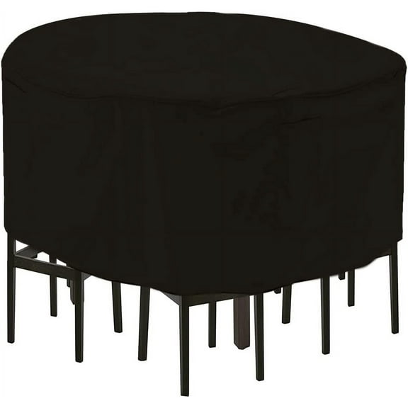 Tall Round Patio Bar Height Table and Chair Set Cover Heavy Duty Waterproof High Outdoor Table Chair Set Covers, Diameter x Height, Black