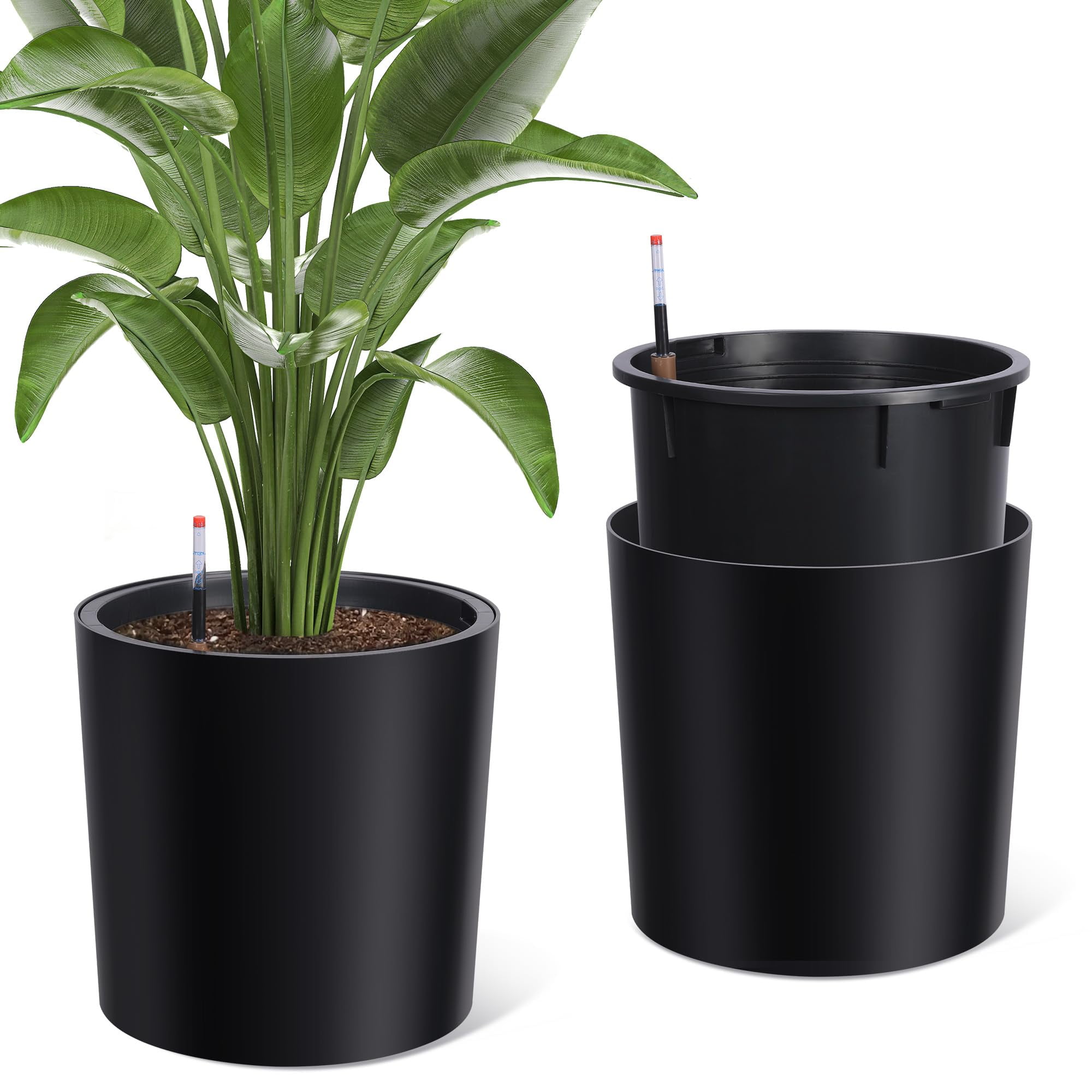 Tall Round Planter Set of 2, 19.5" Self Watering Pots for Indoor Plants