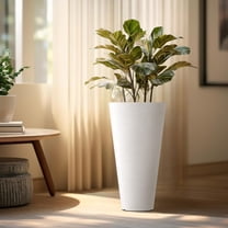 Tall Round Planter Set of 2, 18 Inch Tall Decorative Planter Pots for Outdoor Indoor Garden  Front Porch (White)