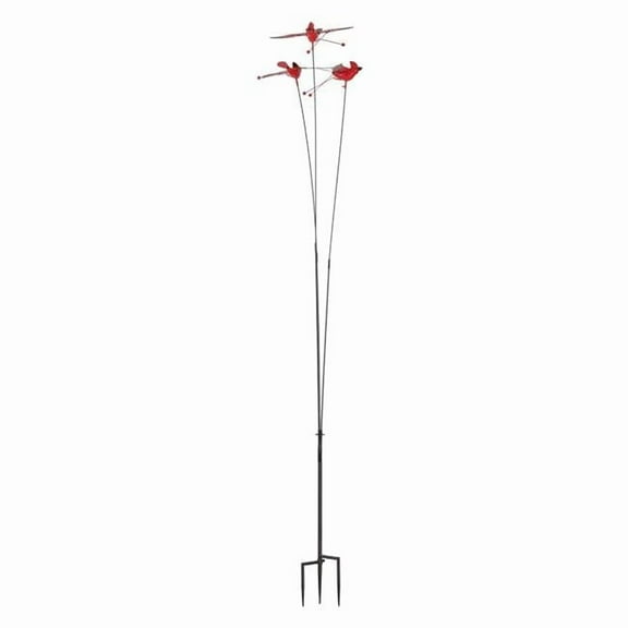 Tall Rustic Three Cardinals Garden Stake - Red