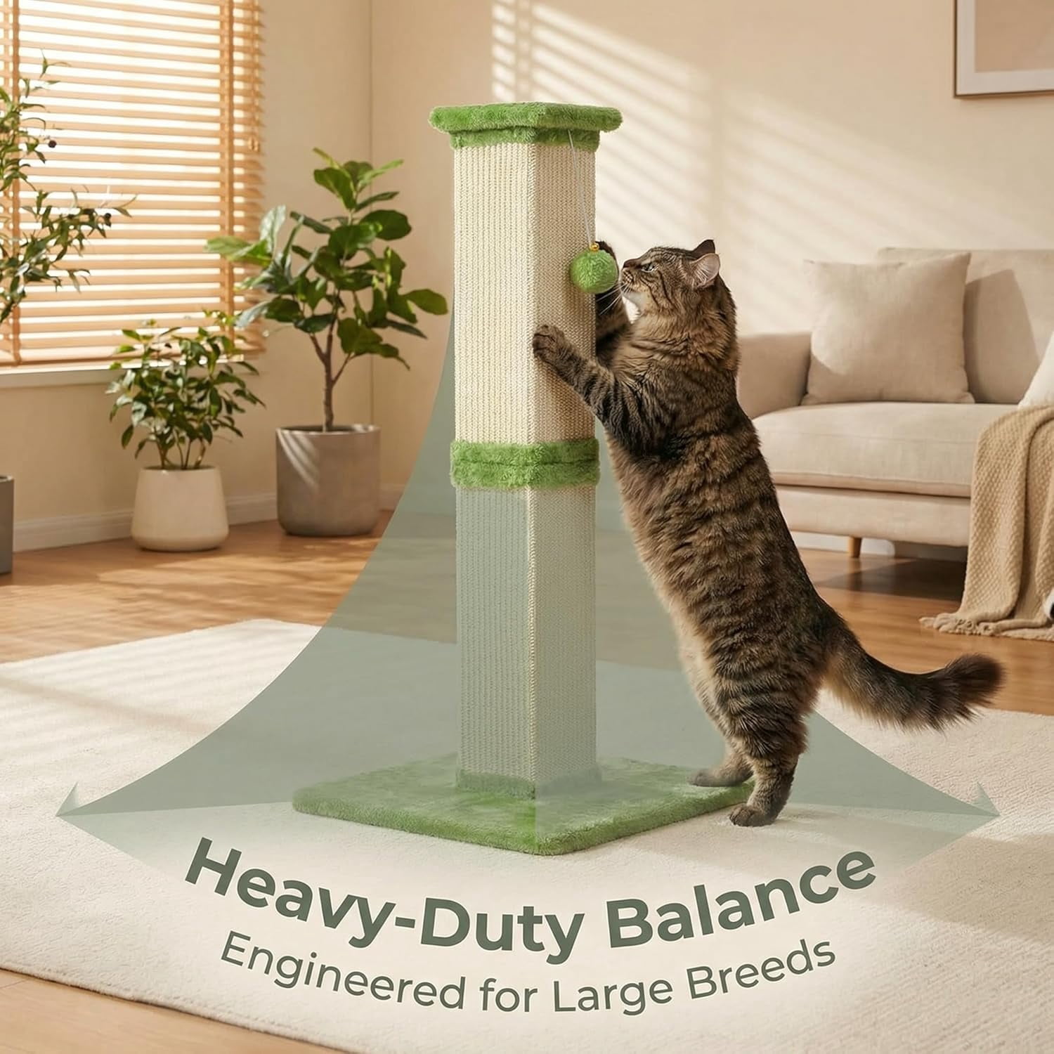 Tall  Scratching Post 32 Inch Heavy Duty Sisal with Hanging Ball for Indoor Cats