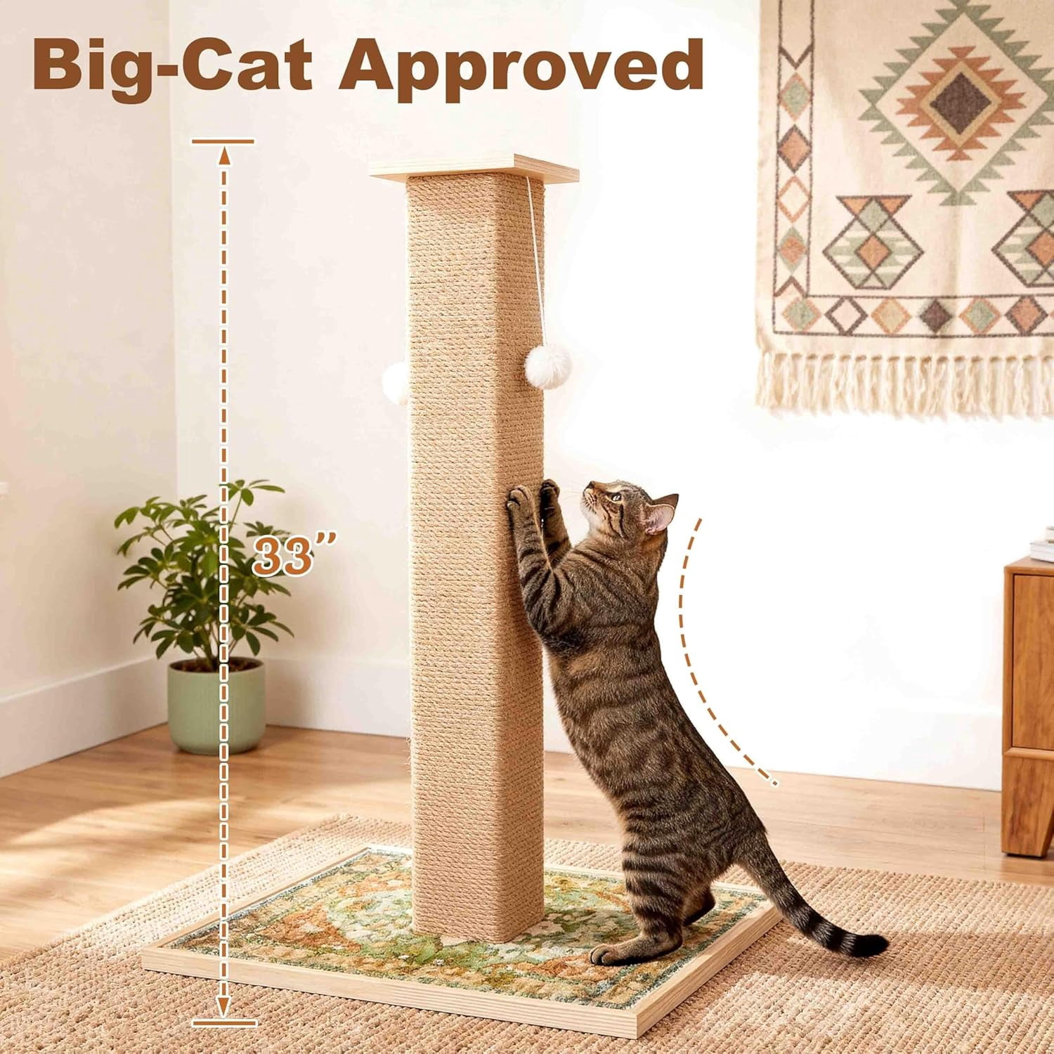 Tall  Scratching Post, 33 Inch  Carpet  Scratcher with Perch for Indoor Cats