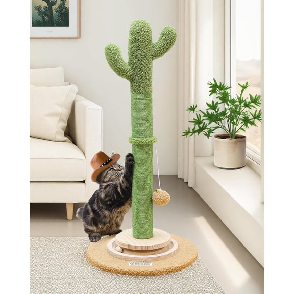Tall Scratching Post for Cats, Cactus Cat Scratching Post Cat Scratcher Cute Sisal Large Cat Scratching Post with Modern Wooden Ball Tracking Interactive Toys, SC30