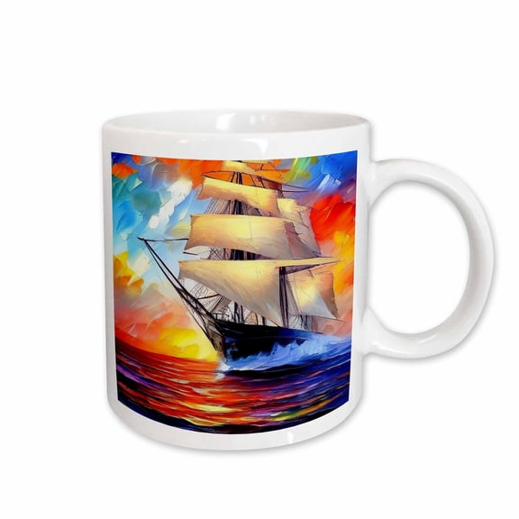 3drose, Tall Ship Digital Art. Tea Clipper Ship at Color Sunset. Trade Wind, 11oz Mug