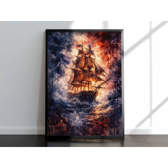 Tall Ship Stormy Sea Historic Maritime Decor Unframed Paper Print