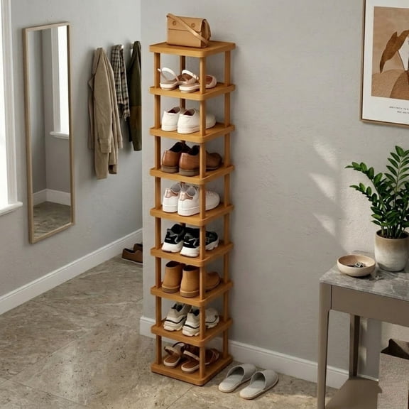 Tall Shoe Rack 9 Tiers Vertical Narrow Shoe Rack for Entryway, Free Standing Closet Shoes Organizer, Space Saving Corner Shoes Shelf, Tall Shoe Tower