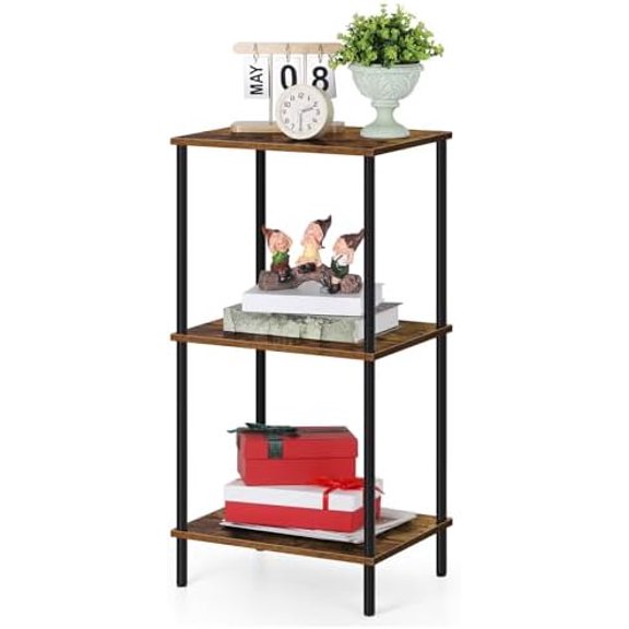 Tall Side Table 3 Tier Small End Table Stand 31.6" Height Telephone Table Industrial Night Stand with Storage for Living Room Bedroom Bathroom Kitchen, Brown&Black