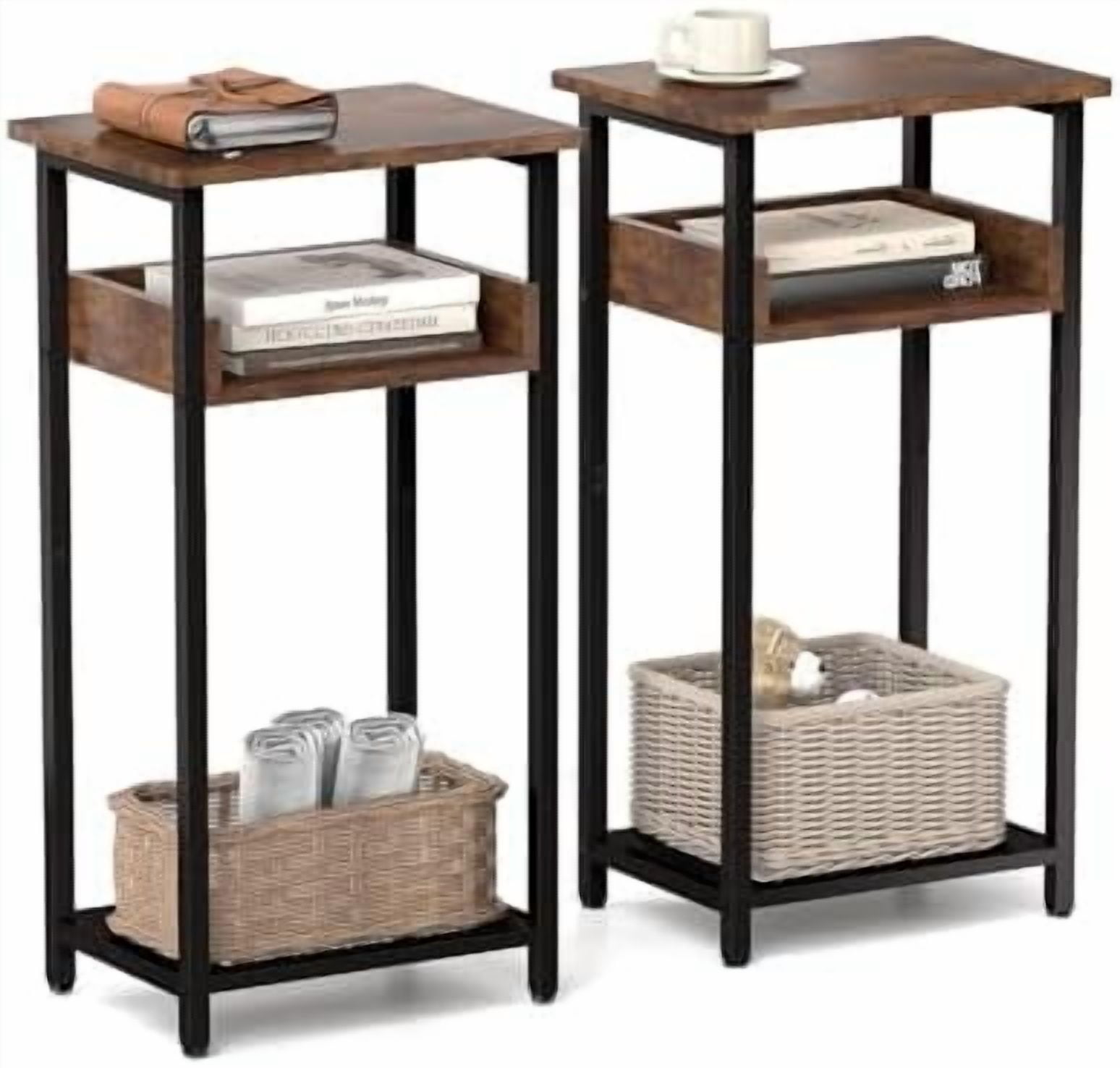 Tall Side Table 30 inch Bedside Table Greige & Black - Walmart.com