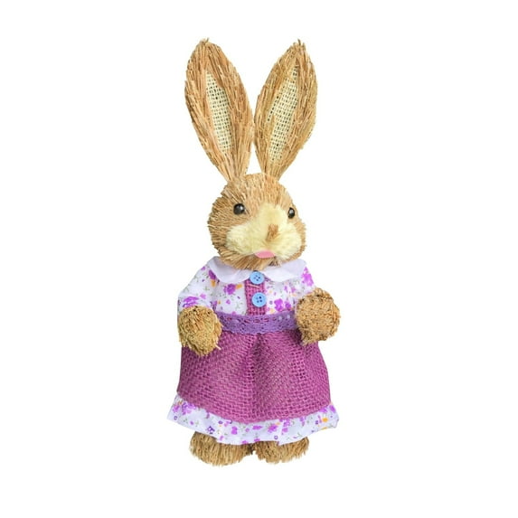 Tall Sisal Bunny Topiary Decor - 13.7in Standing Straw Rabbit with Carrot for Indoor/Outdoor Easter.