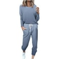 thumbnail image 1 of Tall Sizes Women Lounge Sets 2 Piece Outfits Womens Two Piece Outfits Fall Dressy Women's Fashionable Loose Printed Long Sleeved Round Neck Drawstring Casual Set, 1 of 5