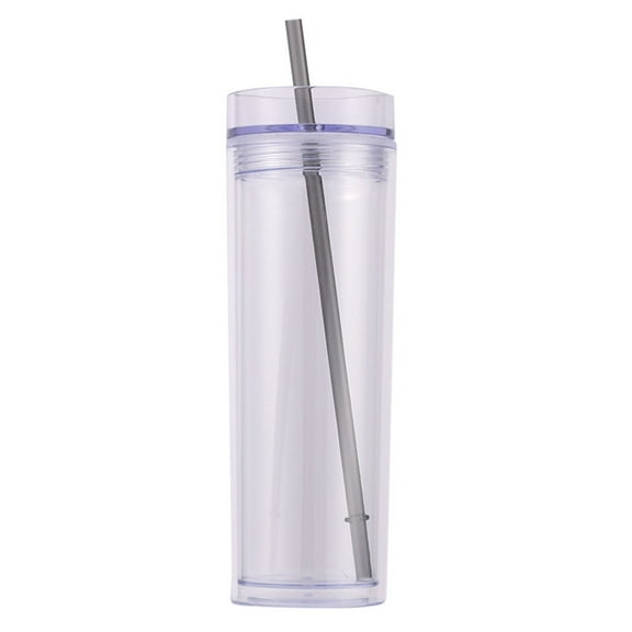 Tall Skinny Tumblers Acrylic 16 Ounce Tumblers/ 16Oz Double-Layer Transparent Straw Cup Spot Plastic Cup Large Capacity Car Portable Outdoor Sports Water Cup White