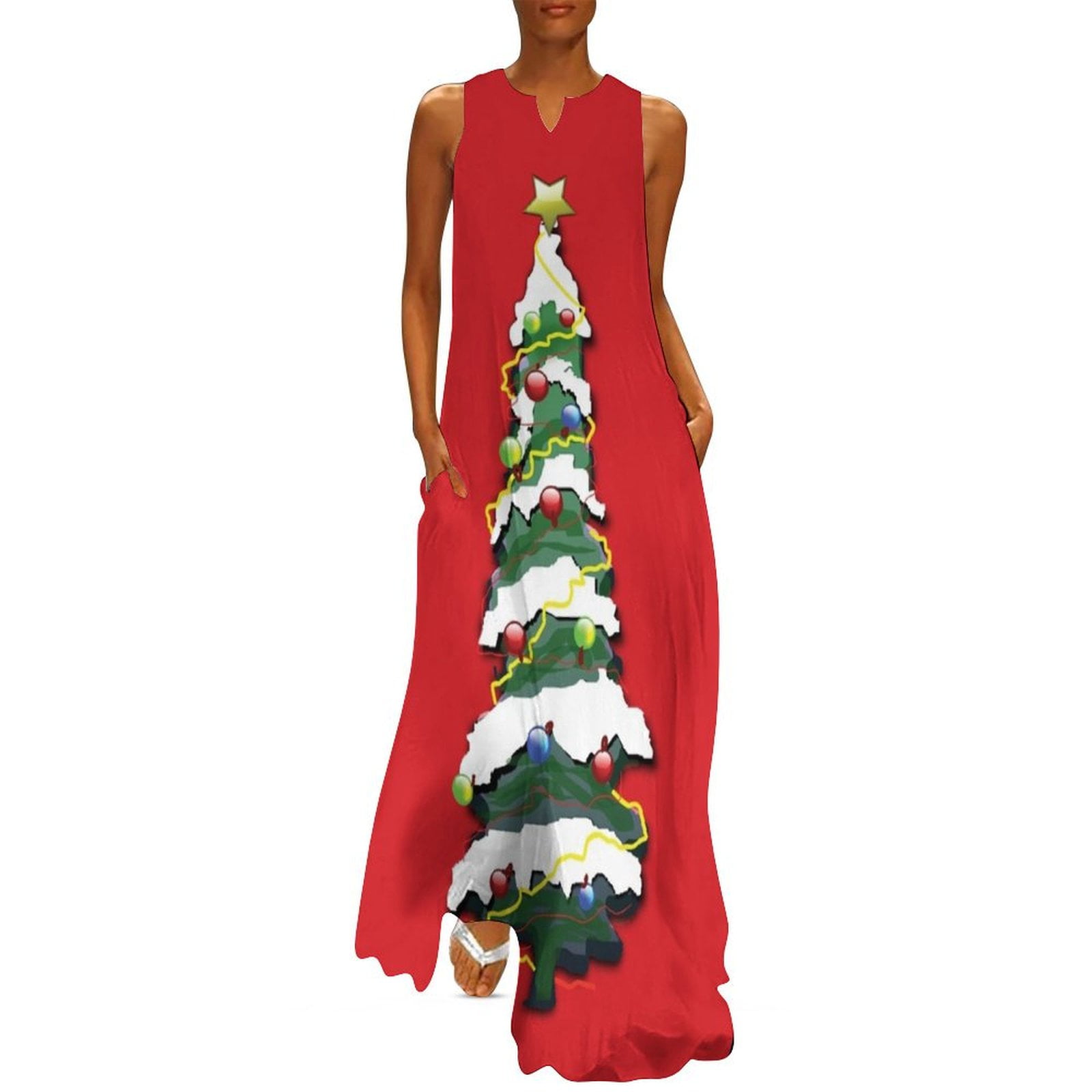 Red Tree Dress Tall Snowy Tree Long Dress women