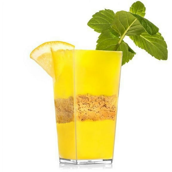 Tall Square Clear Plastic Dessert Cup for Serving Tasting Party Desserts, Appetizers, and Small Portions - Disposable Shot Glass Shooter Cups, Appetizer Bowls Trifle Bowl Tumbler Shooter