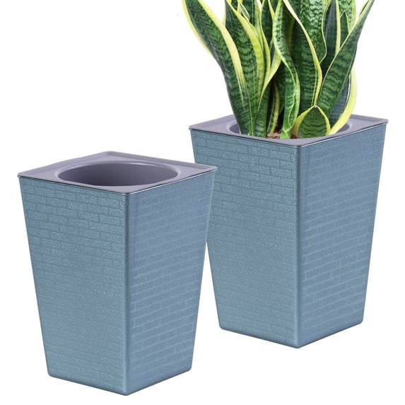 Tall Square Planters with Drainage Holes - 6.77 Inch Modern Flower Pots for Indoor Outdoor Use on Porch, Deck and Garden (Sliver)