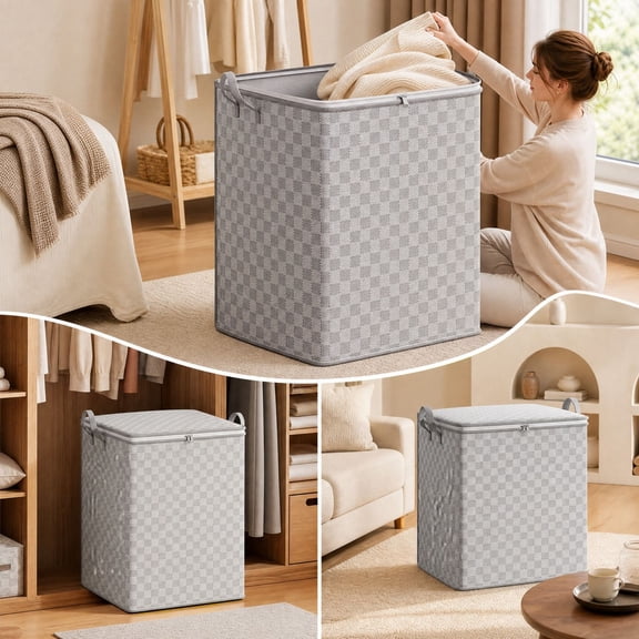 Tall Storage Bin Foldable Lidded Organizer Box Large Capacity Container for Closet