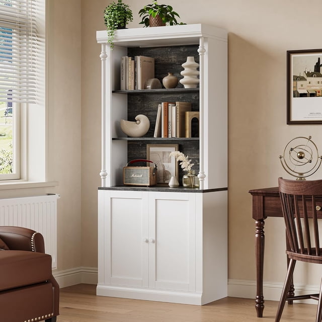 Tall Storage Bookcase with 3-Tier Open Shelves, Double Door, Roman ...