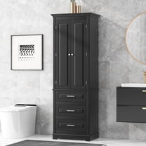 Tall Storage Cabinet with 2 Doors and Drawers, Freestanding Cabinet with Adjustable Shelves, Large Modern Cupboard for Home Office Bathroom Livingroom (3 Drawers, Black)