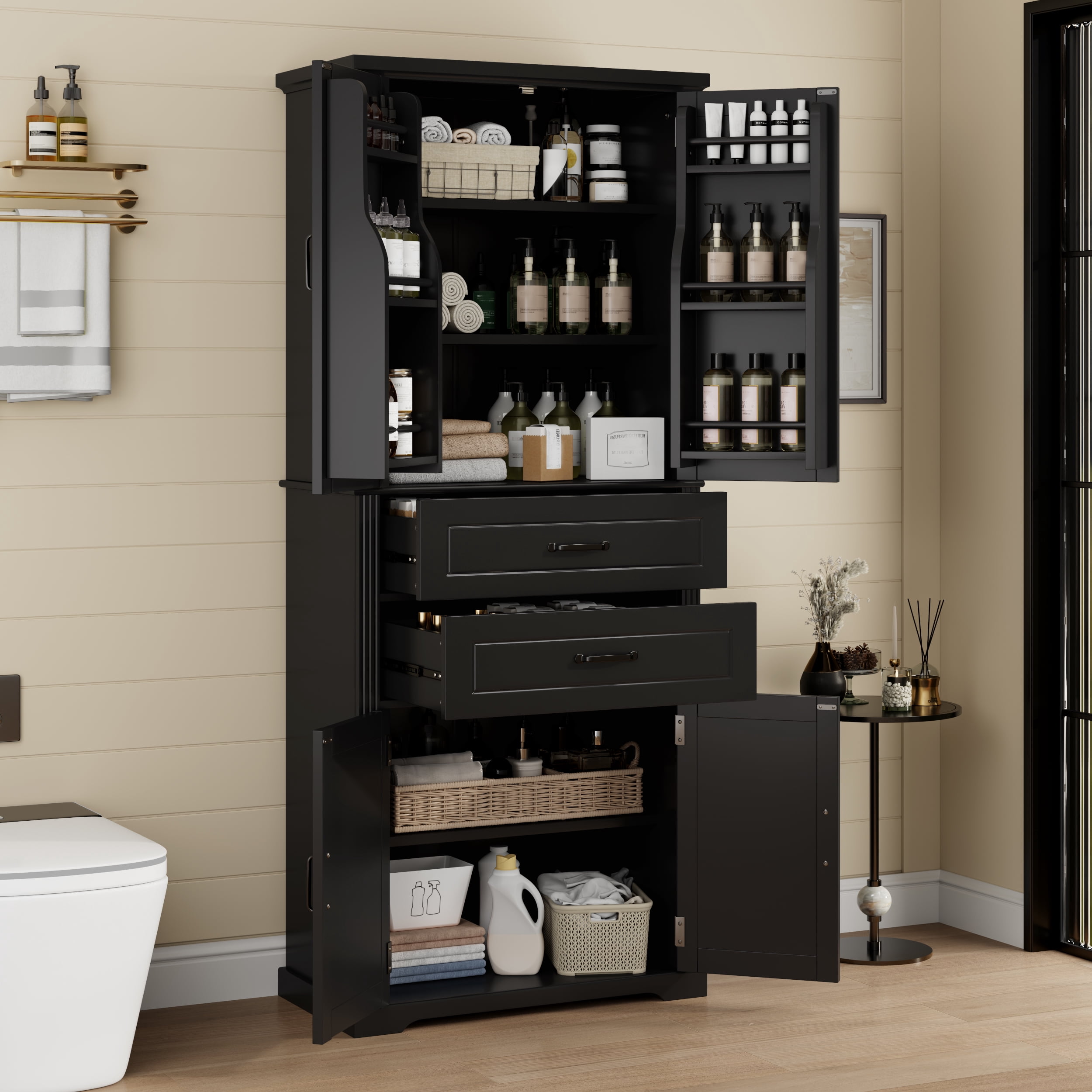 Tall Storage Cabinet with 2 Drawers, 72.5