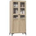 thumbnail image 1 of Tall Storage Cabinet,2 Glass Doors, Kitchen Pantry 5 Tier Bathroom Cabinet with Adjustable Shelves for Kitchen, Dining Room, Bathroom (Black, 2 Door with Glass), 1 of 9