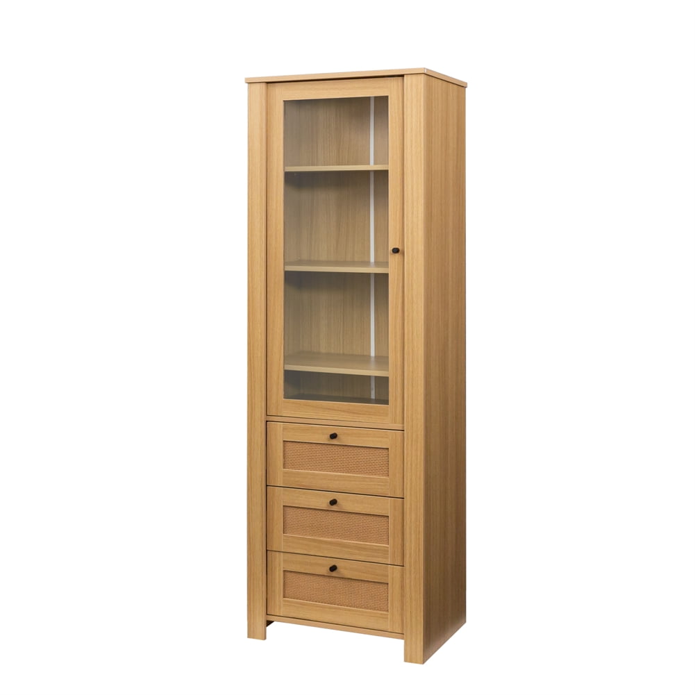 Tall Storage Cabinet Bookcase With 3 Drawers And Glass Door, Modern ...