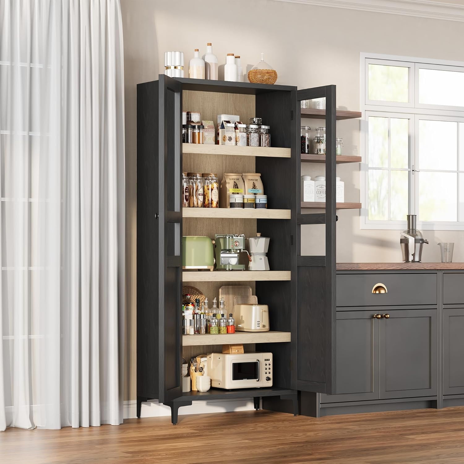Tall Storage Cabinet With Glass Doors And Shelves