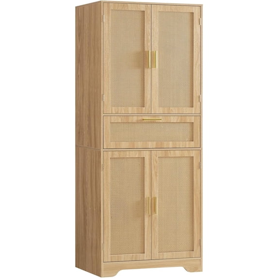 Tall Storage Cabinet with 2 Adjustable Shelves & Large Drawer, Rattan ...