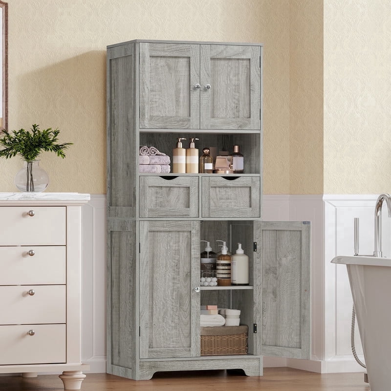 57.8" H Tall Storage Cabinet with Adjustable Shelf, Bathroom Cabinet with 2 Drawers, Linen Cabinet for Living Room, Black